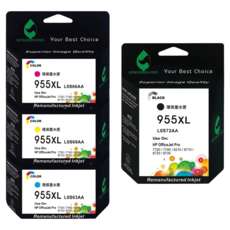 GREENRHINO 綠犀牛 相容HP 955XL L0S72AA/L0S63AA/L0S66AA/L0S69AA 環保墨水匣 OJP-7720適用, 1套, 黑色 + 紅色 + 黃色 + 藍色