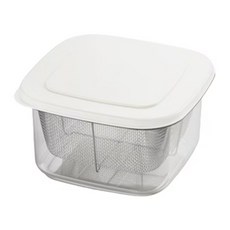 YOSHIKAWA 吉川 NEW KITCHEN BASIC 方形保鮮盒+濾水網 可用洗碗機清洗 可微波爐加熱, 1個容器 + 1個蓋子 + 1個濾水網, 1組