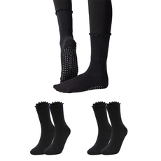 PORA BELLA 運動素色木耳邊止滑瑜珈中筒襪 YOGA SOCKS YG021 2雙