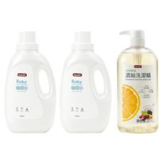 Doricare 朵樂比 嬰兒中性茶樹濃縮洗衣精+洗潔精組 洗衣精1L*2瓶+洗潔精1L*1瓶, 1000ml, 1組