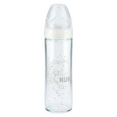 NUK 輕寬口徑玻璃奶瓶 附2號中圓洞矽膠奶嘴 6個月以上, 顏色隨機, 240ml, 1個