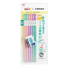 Tombow 蜻蜓牌 ippo 六角鉛筆 + 學習用塑膠擦組 Set 2B鉛筆 優質原木 書寫乾淨, 粉紫色, 1組