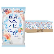 Biore 蜜妮 涼感3℃ 蜜桃香皂香爽身粉濕巾 便攜型, 1入, 24包