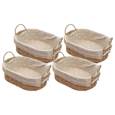 Gongganane 附蓋扭繩圓藤籃小號, Natural, 4個