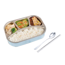 Delicious 咪兔 四格餐盒 附筷匙 餐盒 25 x 17.5 x 7.5cm + 匙 16.5 x 3.5cm + 筷17 x 1cm 600g, 藍色, 1個