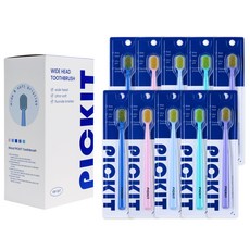 PICKIT 寬頭細軟毛牙刷, 1個, 10入