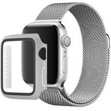 HELLOGEM Apple Watch Millennium編織錶帶+保護套, 銀色