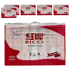 RICO 紅牌 花紋連續抽取式衛生紙, 14包, 6袋