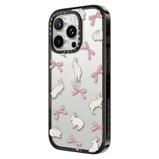 CASETiFY 強韌防摔 手機殼 iPhone 16 Pro 兔兔緞帶 黑色 + 透明色 + 粉色