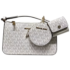 MICHAEL KORS 滿版LOGO3合1皮革斜背包 13S35S1GTVC3B, 香草白