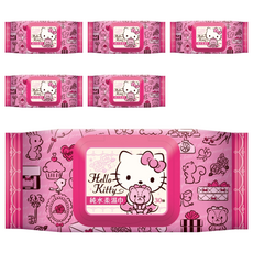 Hello Kitty 凱蒂貓 附蓋濕紙巾 款式隨機, 1入, 6包