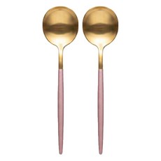 葡萄牙風 304不鏽鋼 粉金 甜品勺, 2入
