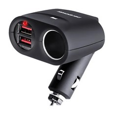 peripower 極速擴充式12V + 雙QC3.0車用快充 雙12V電源插座 支援12-24V輸入 轉軸式關節設計, PS-U11, Black