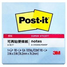 3M Post-it 利貼 狠黏 可再貼便條紙 633S-2 76.2mm*76.2mm, 藍色, 90張, 1本