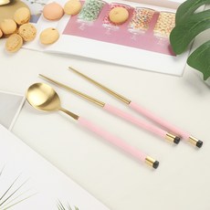Bogen 韓國製方形雙色金餐具組, 粉色, 湯匙 + 筷子, 1套