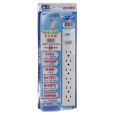 BC 博銓科技 新安規1開關6插座延長用電源線組 3孔 27 x 4 x 3.5cm, 1.8m, 白色, 1組