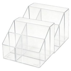 品屋 五格辦公學習文具收納盒/5格大容量桌面筆筒/辦公桌收納置物盒 16.5 x 14 x 11.5cm, 透明色, 2個