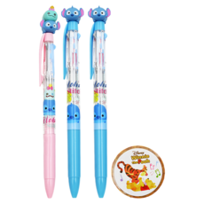 韓國 hM PLUS Disney 迪士尼 造型原子筆套組 0.5mm筆3支 + 紙膠帶, 史迪奇款, 1組