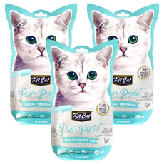 Kit Cat 呼嚕嚕肉泥, 雞肉 + 煙燻魚片, 60g, 3袋