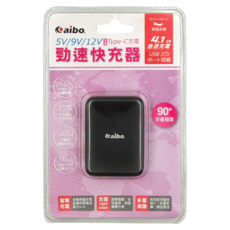 aibo QC3.0 5V/9V/12V 雙USB勁速快充器 支援Type-C充電, 黑色, 1個
