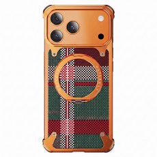 OATSBASF 派凡 智慧型手機 手機殼 iPhone 17 Pro Max 防摔 磁吸 支架 支援MagSafe 格紋 橘色 廠商品質保證: 3天