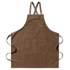 日式職人工作圍裙 棉織帆布+皮革 尺寸68x76cm, 駝色, 1個