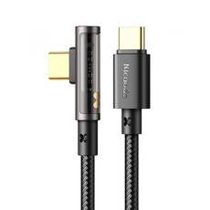 Mcdodo 麥多多 CA-340 Type-C to Type-C 透鏡彎頭線 透明數據線 3A大電流, 1.2m, 黑色, 1個