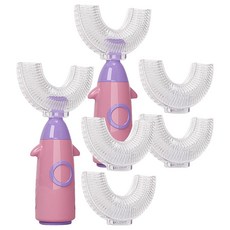 JAR 嚴選 萌趣火箭幼兒U型牙刷 附刷頭 2個, 粉色, 1份, 2組