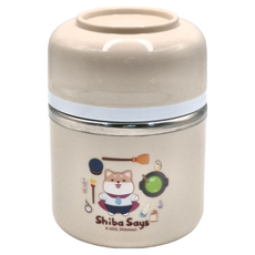 SL 三榮塑膠 柴語錄 多功能隔熱餐盒 15.8 x 11.5cm 295g 上蓋350ml 不鏽鋼碗600ml, 米白色, 1個