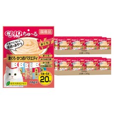 INABA CIAO 啾嚕 肉泥, 鮪魚 + 鰹魚 + 鮪魚&柴魚片 + 鰹魚&國產飛魚, 280g, 32袋