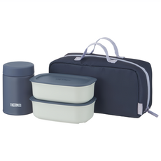 THERMOS 膳魔師 保溫午餐袋套裝 JEH-800 GNV 保溫湯罐 200ml x 1 + 便當盒 300ml x 2 + 保溫袋 x 1, 1套, 海軍藍灰