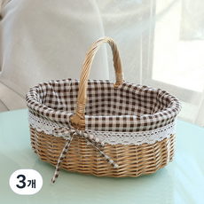 All Hi 便攜式木製野餐籃小, 02 咖啡色格子, 3個