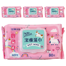 康乃馨 潔膚濕巾趴趴蓋 獨角獸版 80張, 4個, 1個裝, 48gsm