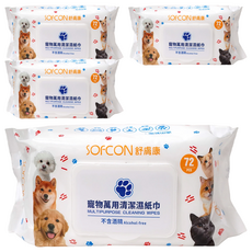 SOFCON 舒膚康 寵物萬用清潔濕紙巾 72抽, 4個, 1個裝