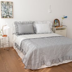 yesbedding 現代素色荷葉邊泡泡紗純棉夏被套組