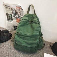 Hanttam工作室 復古口袋 復古風 大學生 帆布後揹包, 卡其色