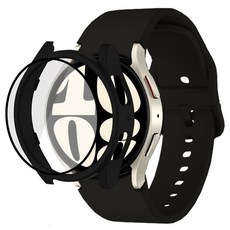 LuA lovel Galaxy Watch 螢幕保護鋼化玻璃全包覆保護殼 + 矽膠錶帶 套組, 黑色, 1組