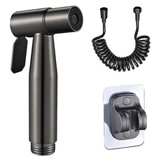 SPRAY GUN 不鏽鋼沖洗器 + 3米螺旋軟管 + 黏貼式掛架 套組, 1組, 灰色