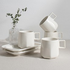 Syracuse CHINA Nature Freeze 馬克杯 300ml x 4入 + 直八角盤 2入組, 白色, 1套