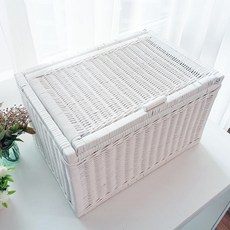 MAISONINDAHRATTANSHOP 藤編店高級型藤編蓋藤編籃 J086H, 白色, 1個