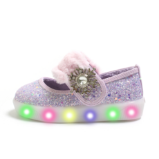 FROM'BEBE 女童冬季雪花LED寬版毛絨懶人鞋