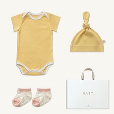 BABY&I 嬰幼兒夏季羅紋莫代爾連身衣 + 尖頂帽 + 夏季襪子套組 80號, 1套, 黃色