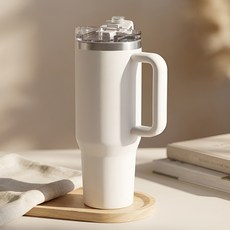KAZT 大容量手柄保溫保冷不鏽鋼隨行杯, 白色, 1個, 1200ml