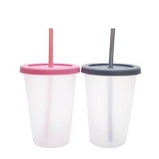 AGAFURA Pit a Pat防溢吸管杯 2入組, 400ml, 1組, 灰色+粉色