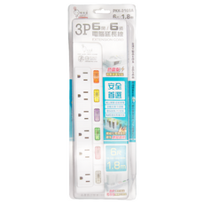 spirit 電精靈 6開6插突波防雷擊電腦延長線 3孔 PKK-3166A 6尺, 1條, 白色, 1.8m