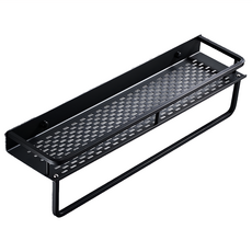 Multi 太空鋁無痕多功能置物架 附毛巾桿 加寬加厚 耐腐防鏽, 黑色, 1個