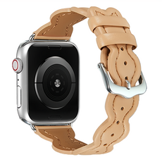 DAYA 波浪魚尾皮革錶帶 針釦式設計 輕鬆調整手圍, Apple Watch, Apple Watch 42/44/45/49mm, 泰迪棕, 1條