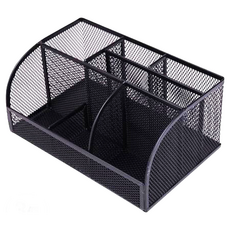 deLi 得力 多功能拉網金屬辦公收納盒 底部四角附有泡沫墊 筆筒筒口加固處理, 黑色, 3個