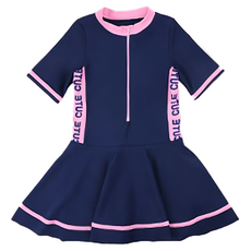 愛北鼻 女童款 短袖氣質拚色泳衣