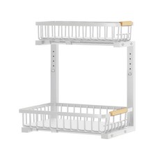 雙層抽拉式置物架, 1個, 白色